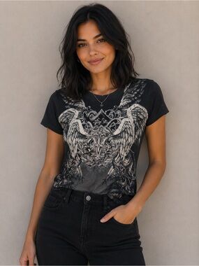 Women's Black Angel Wing Graphic Tee by
